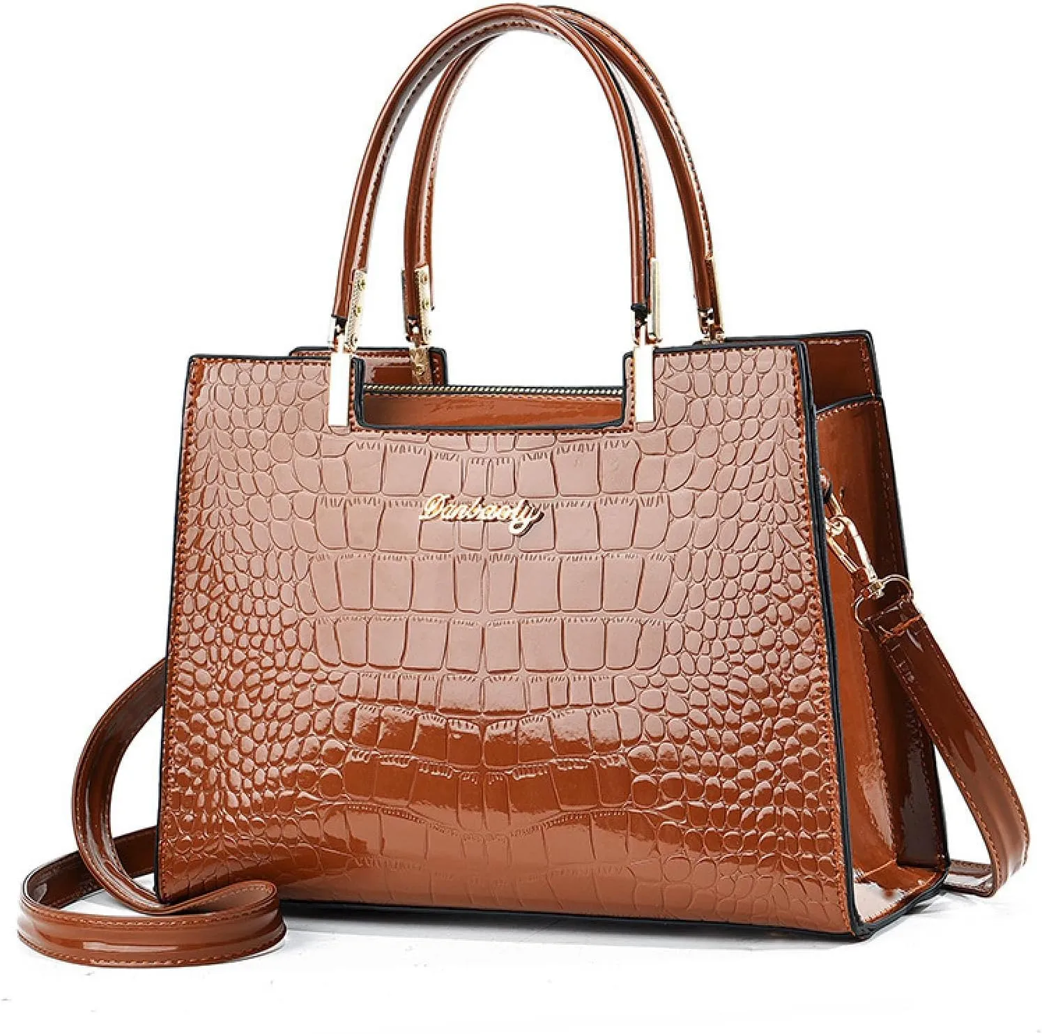 Women's Crocodile Skin Patterned Shoulder Bag, Laptop Bag with Large Capacity, Versatile Briefcase
