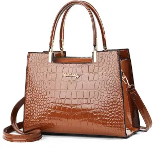 Women's Crocodile Skin Patterned Shoulder Bag, Laptop Bag with Large Capacity, Versatile Briefcase