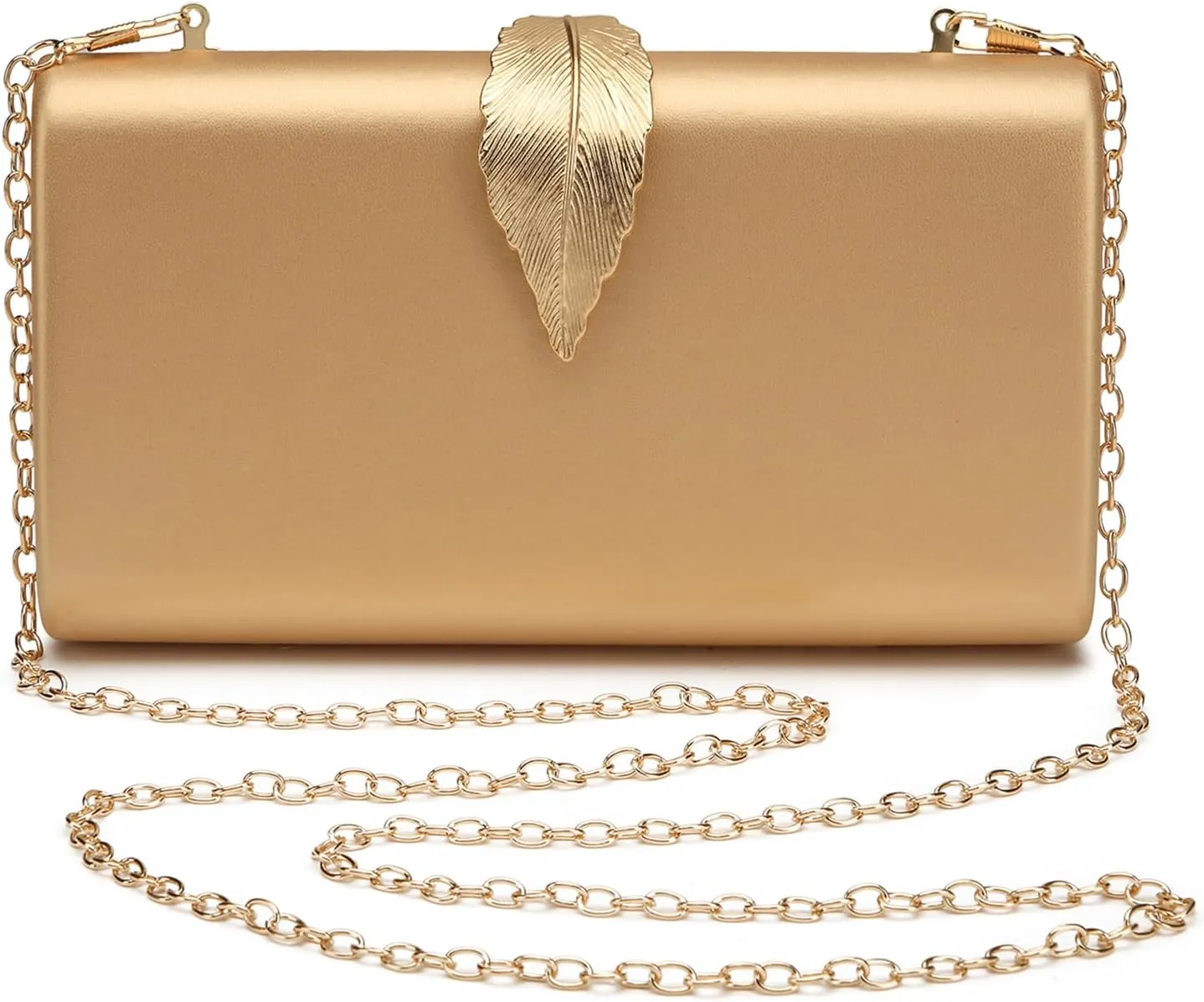 Women's Fashion Evening Bags with Golden Leaves Crossbody Shoulder Handbag Chain Removable