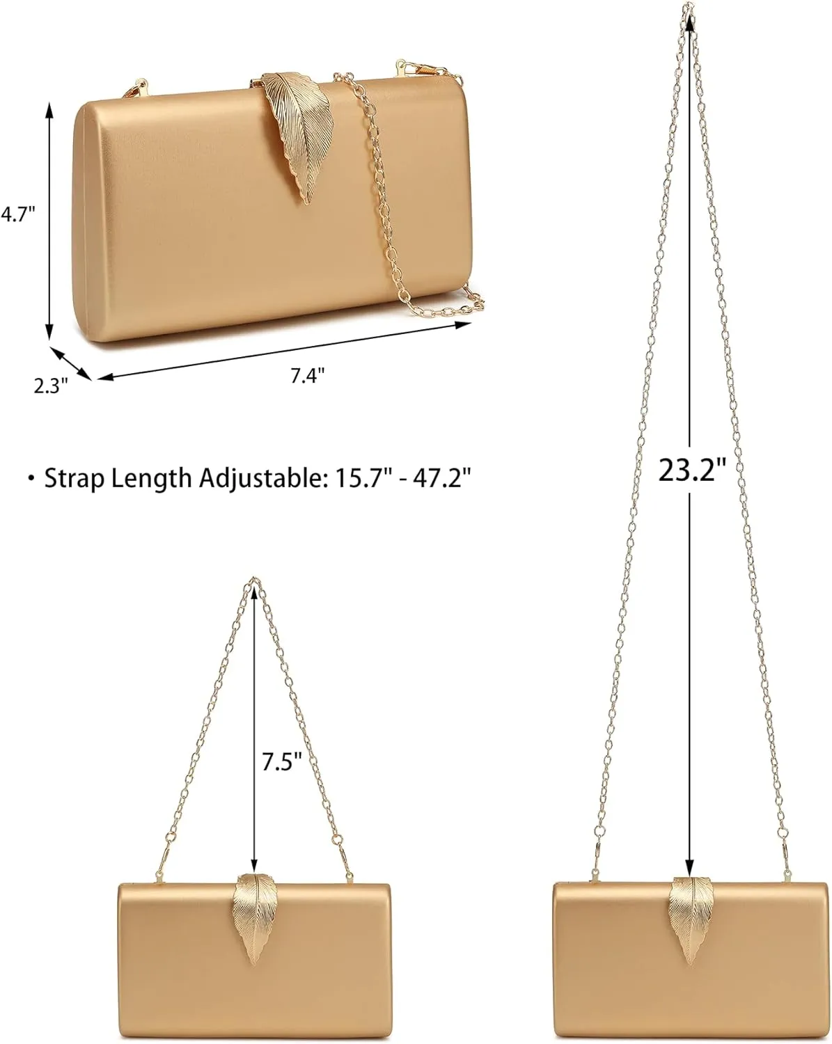 Women's Fashion Evening Bags with Golden Leaves Crossbody Shoulder Handbag Chain Removable