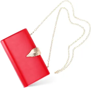 Women's Fashion Evening Bags with Golden Leaves Crossbody Shoulder Handbag Chain Removable