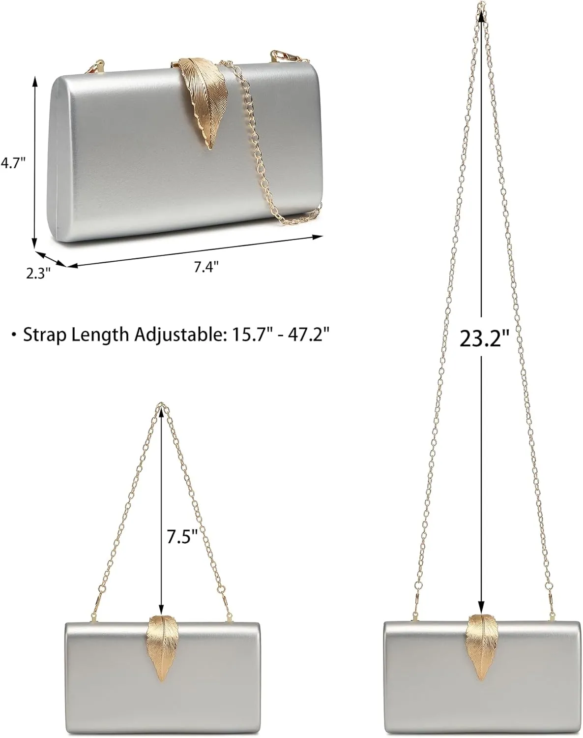 Women's Fashion Evening Bags with Golden Leaves Crossbody Shoulder Handbag Chain Removable
