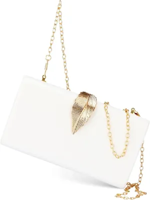 Women's Fashion Evening Bags with Golden Leaves Crossbody Shoulder Handbag Chain Removable