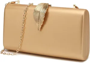 Women's Fashion Evening Bags with Golden Leaves Crossbody Shoulder Handbag Chain Removable