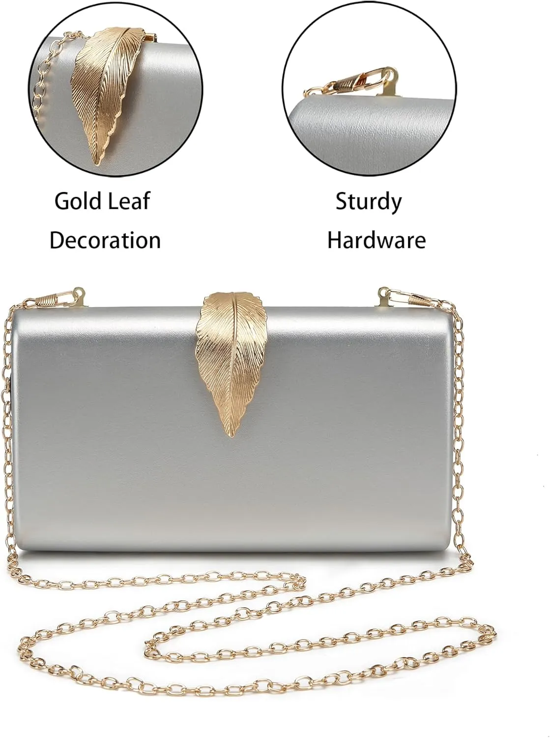 Women's Fashion Evening Bags with Golden Leaves Crossbody Shoulder Handbag Chain Removable