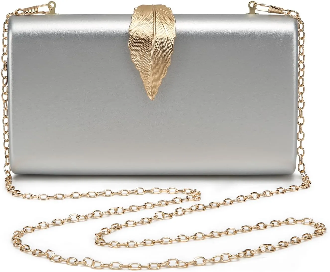 Women's Fashion Evening Bags with Golden Leaves Crossbody Shoulder Handbag Chain Removable