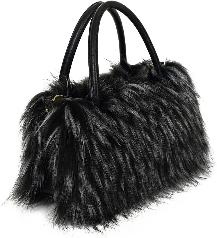 Womens Faux Fur Shoulder Bag Furry Purse Handbag Crossbody Bag with Shoulder Strap