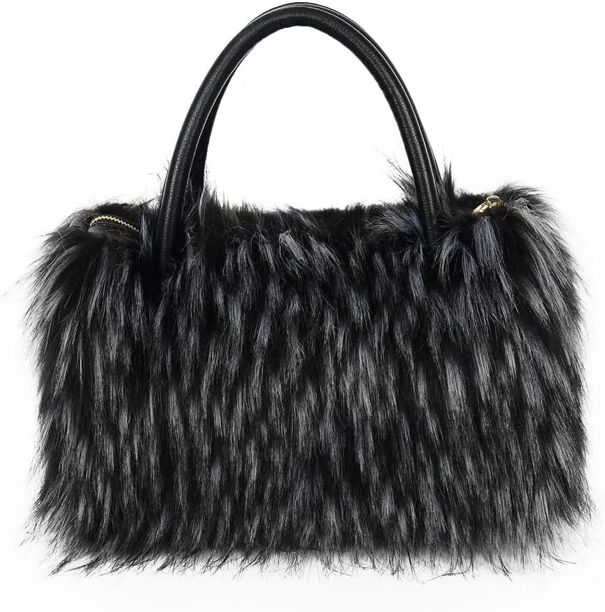 Womens Faux Fur Shoulder Bag Furry Purse Handbag Crossbody Bag with Shoulder Strap