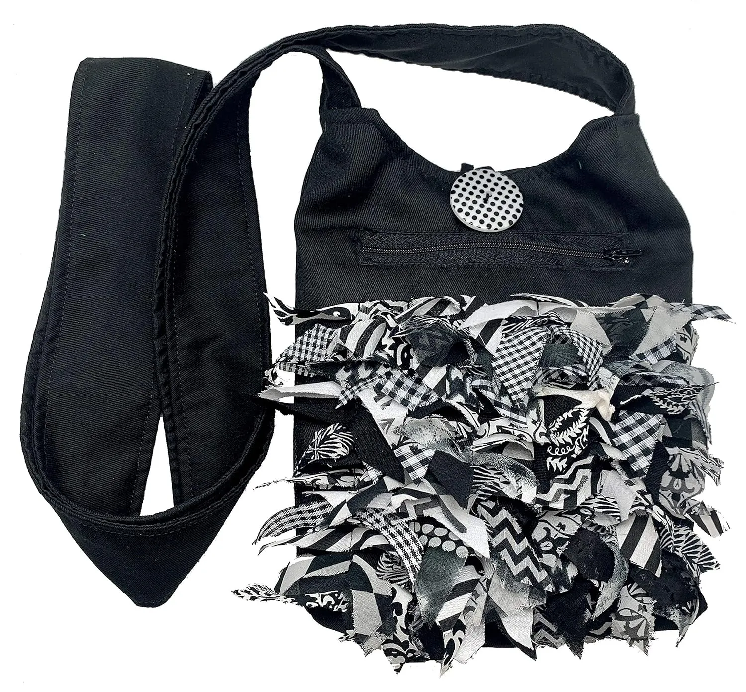 Women's Handmade Black Cotton Cross Body Small Messenger Bag with Recycled Black and White Fabrics – LRW DESIGNS