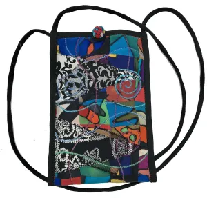Women's Handmade Recycled Cross Body Cell Phone Silk and Cotton Collage Bag - LRW DESIGNS