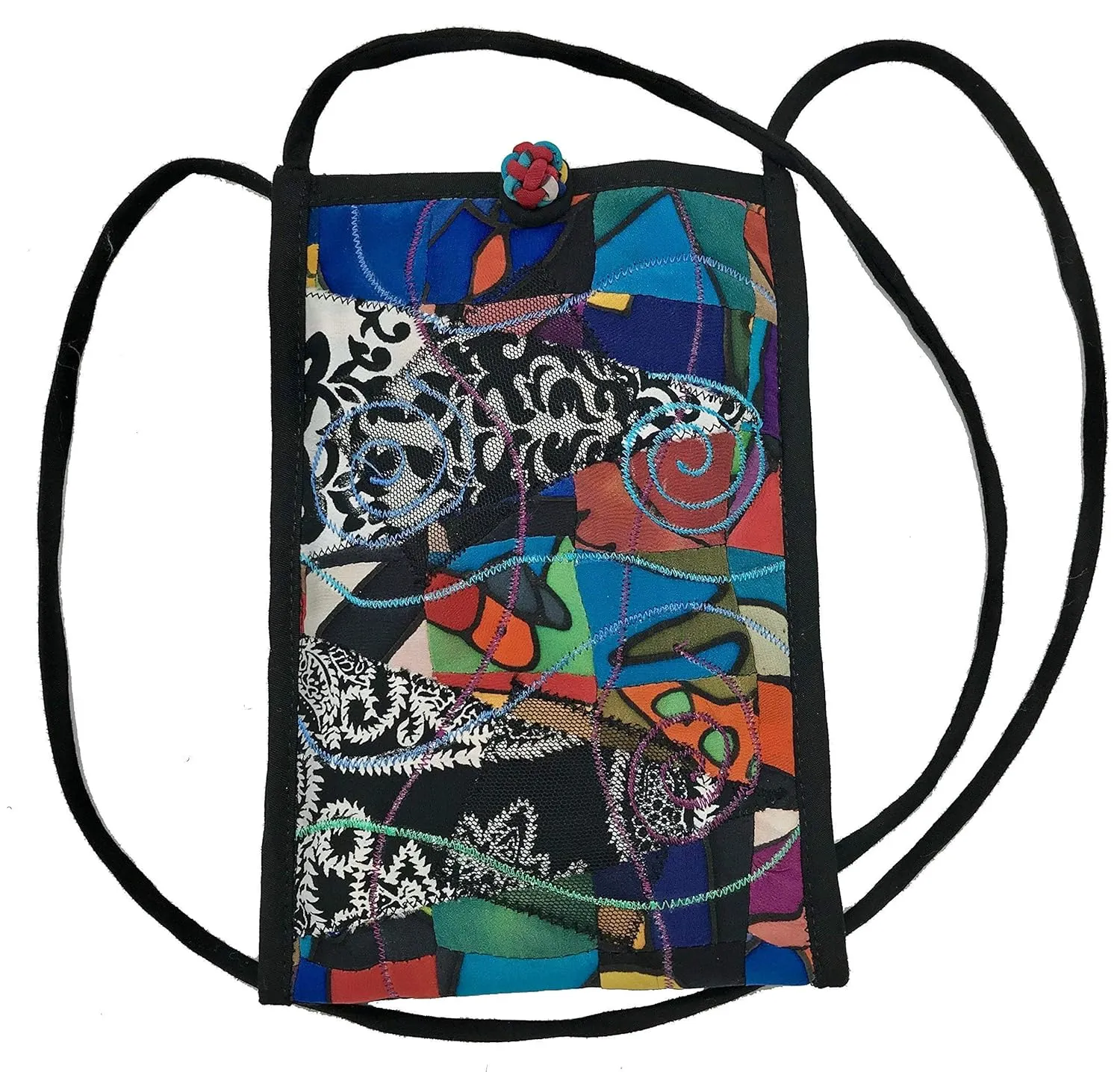 Women's Handmade Recycled Cross Body Cell Phone Silk and Cotton Collage Bag - LRW DESIGNS