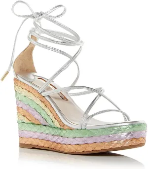 Womens INES Leather Open Toe Wedge Heels Silver 41 Medium (B,M)