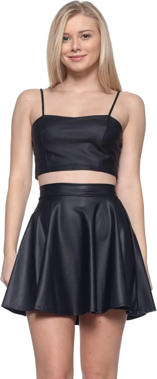 Women's J2 Love Faux Leather Back Gold Zip Mini Skater Skirt