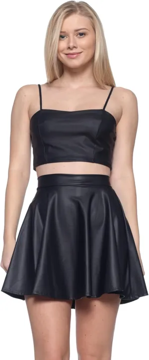 Women's J2 Love Faux Leather Back Gold Zip Mini Skater Skirt