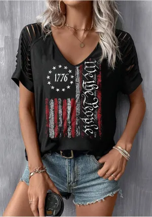Women's July 4th Patterned USA Flag Patriotic T-Shirt 1776 Retro Casual Shirt Summer Casual Loose Sexy Joker top