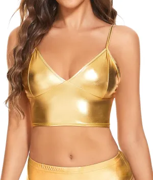 Women's Metallic Crop Top Shiny Rave Bra for Dance Festivals Costumes