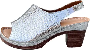 Women's Metallic Snake Print Ankle Strap High Heeled Sandals Summer Lightweight Thick Bottom Fashion One Foot Stirrup Open Toe Comfortable Chunky Heel Waterproof Platform Sandals