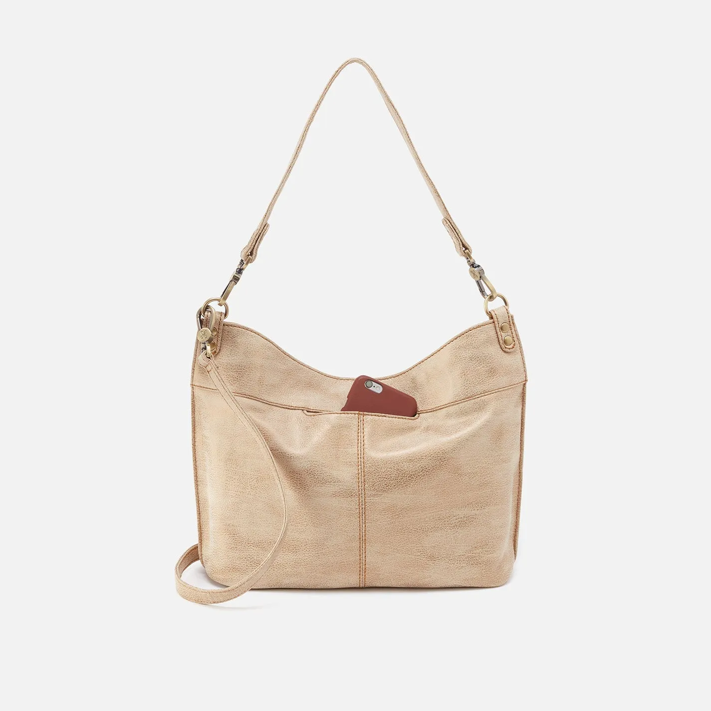 Women's Pier Shoulder Bag in Metallic Leather - Gold Leaf