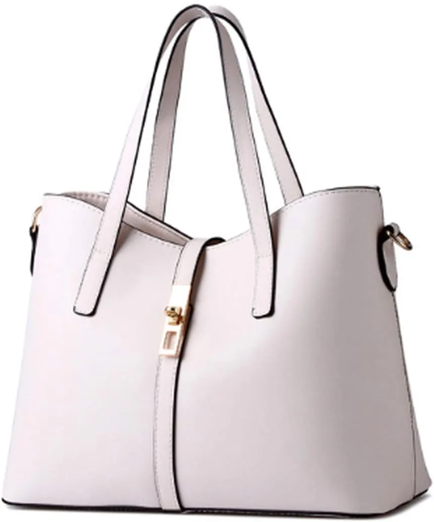 Women's PU Leather Solid Handbag Lock Bag Large Capacity Shoulder Bag Diagonal Tote