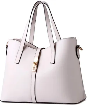 Women's PU Leather Solid Handbag Lock Bag Large Capacity Shoulder Bag Diagonal Tote