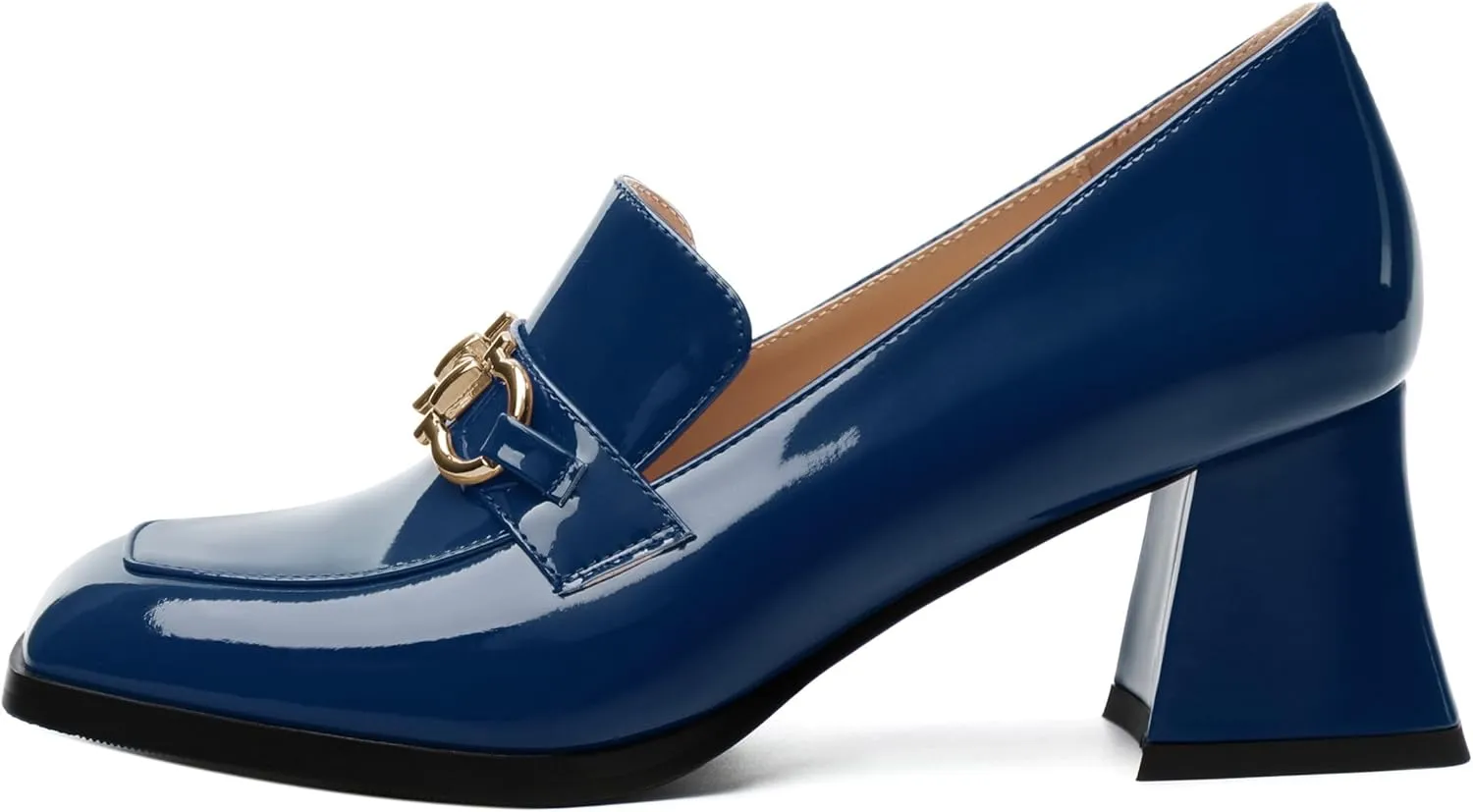 Women's Pump's, Square Toe British Style Loafers for Silver Metallic Buckle Women's Heels