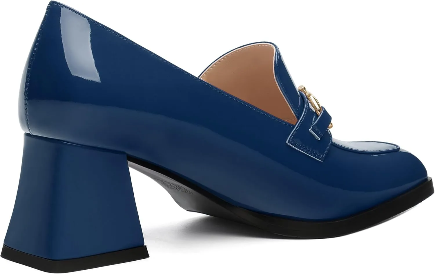 Women's Pump's, Square Toe British Style Loafers for Silver Metallic Buckle Women's Heels