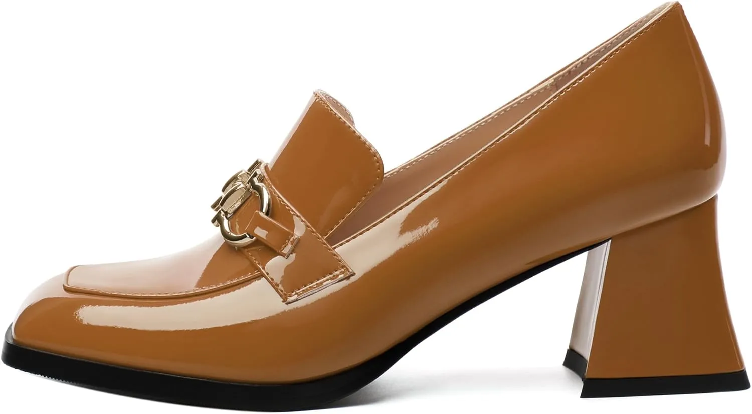 Women's Pump's, Square Toe British Style Loafers for Silver Metallic Buckle Women's Heels