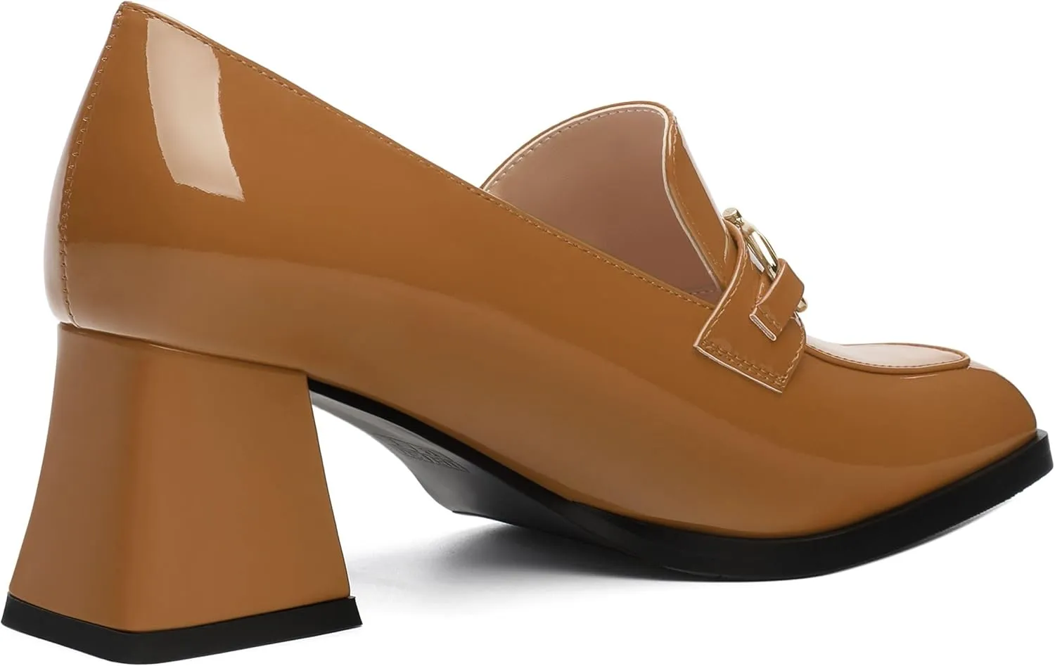 Women's Pump's, Square Toe British Style Loafers for Silver Metallic Buckle Women's Heels