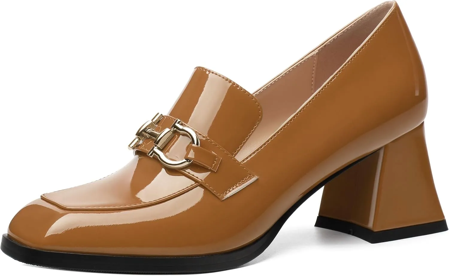 Women's Pump's, Square Toe British Style Loafers for Silver Metallic Buckle Women's Heels