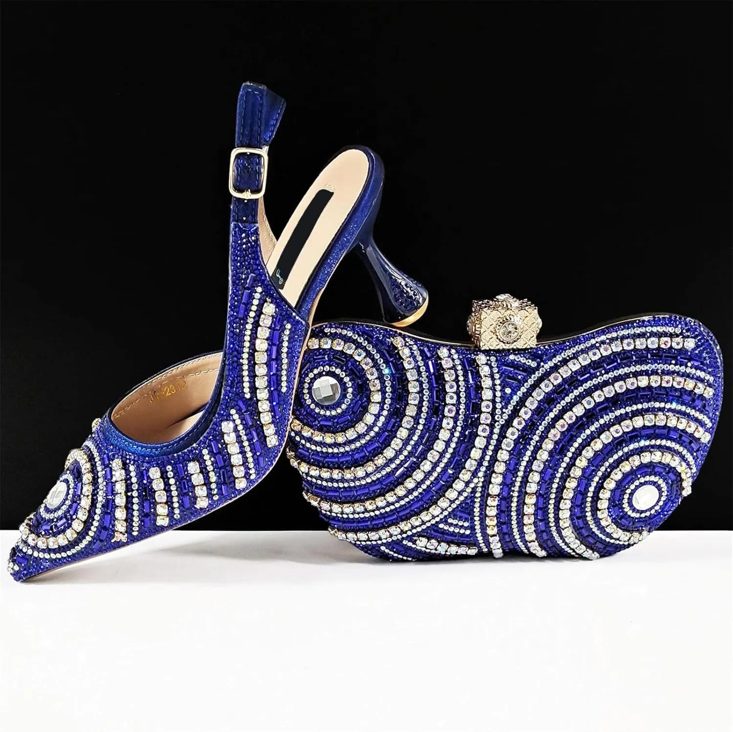Women's Silver Mid-Heel Bridal Set - African Crystal Sandals & Beaded Clutch for Comfortable Ceremonies