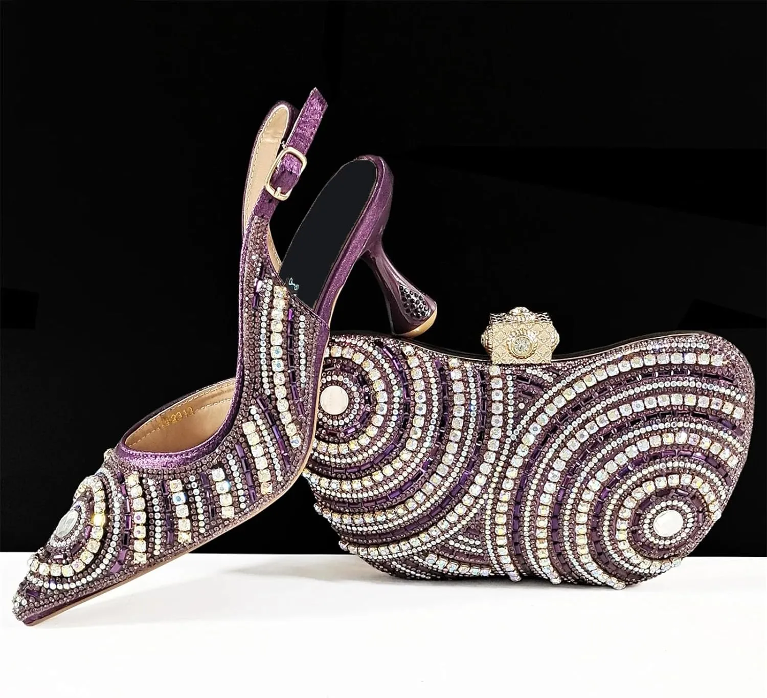Women's Silver Mid-Heel Bridal Set - African Crystal Sandals & Beaded Clutch for Comfortable Ceremonies