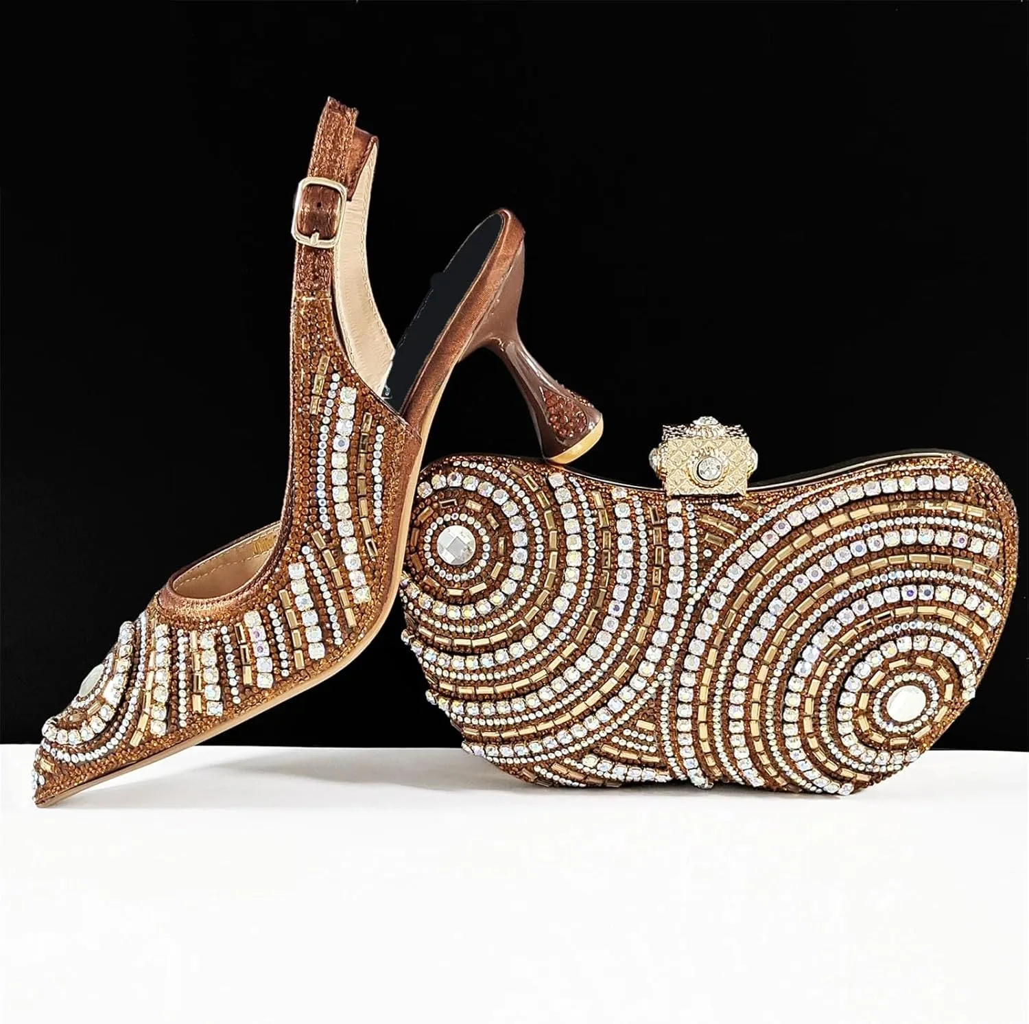 Women's Silver Mid-Heel Bridal Set - African Crystal Sandals & Beaded Clutch for Comfortable Ceremonies