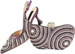 Women's Silver Mid-Heel Bridal Set - African Crystal Sandals & Beaded Clutch for Comfortable Ceremonies