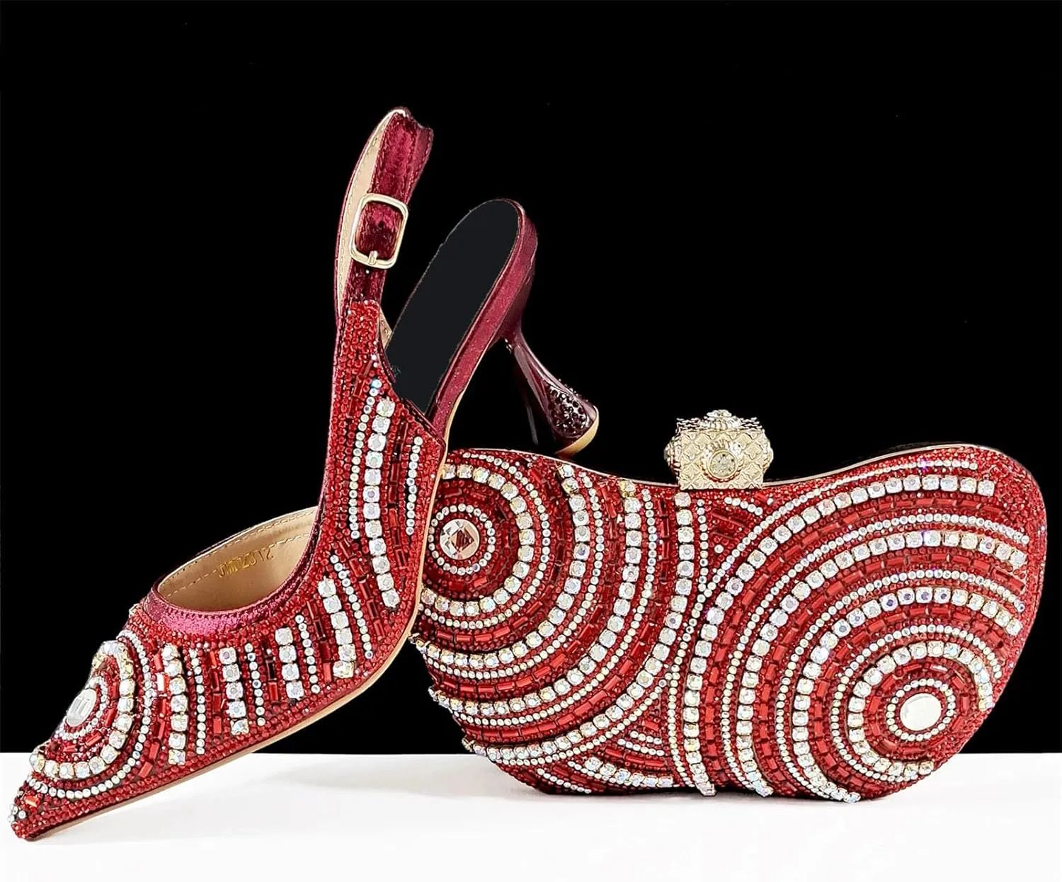 Women's Silver Mid-Heel Bridal Set - African Crystal Sandals & Beaded Clutch for Comfortable Ceremonies