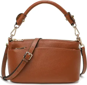 Women's Small Crossbody Bags Lady Cow Leather Shoulder Handbag Purse with 3 Shoulder Straps