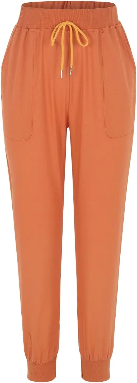Womens Tapered Pants Cotton Linen Drawstring Elastic Waist Pants Casual Trousers with Pockets Joggers Travel Slacks
