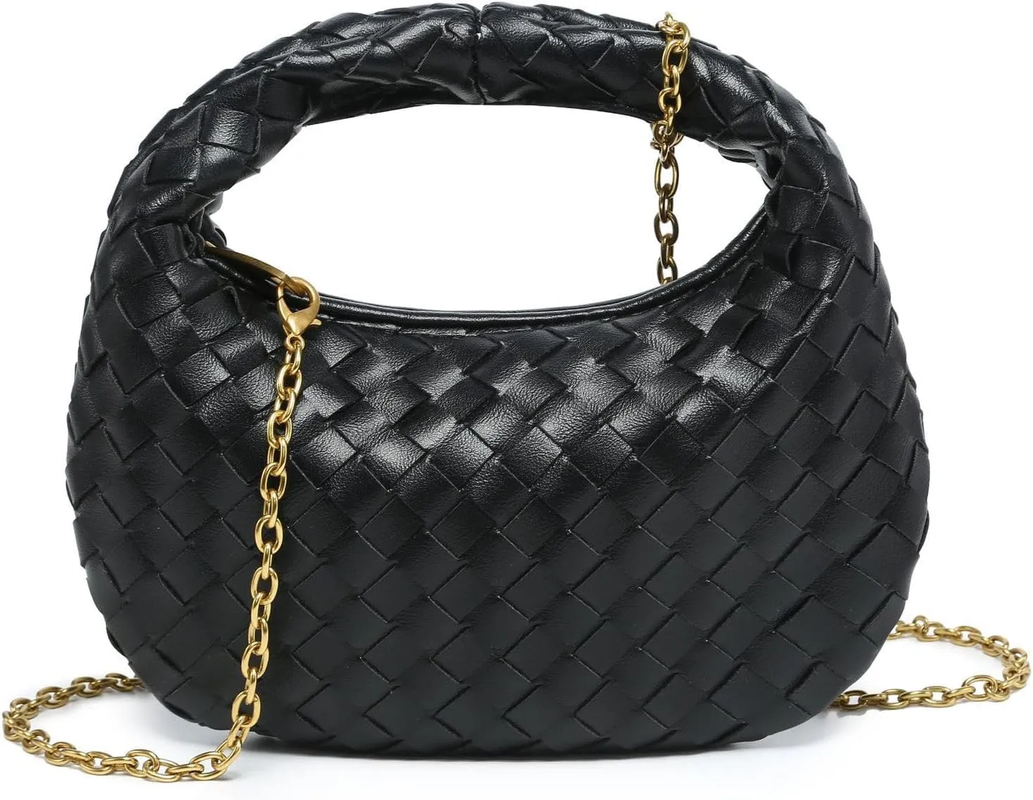 Women's Woven Genuine Leather Wallet Handbag - Crossbody Bag, Single-shoulder Chain