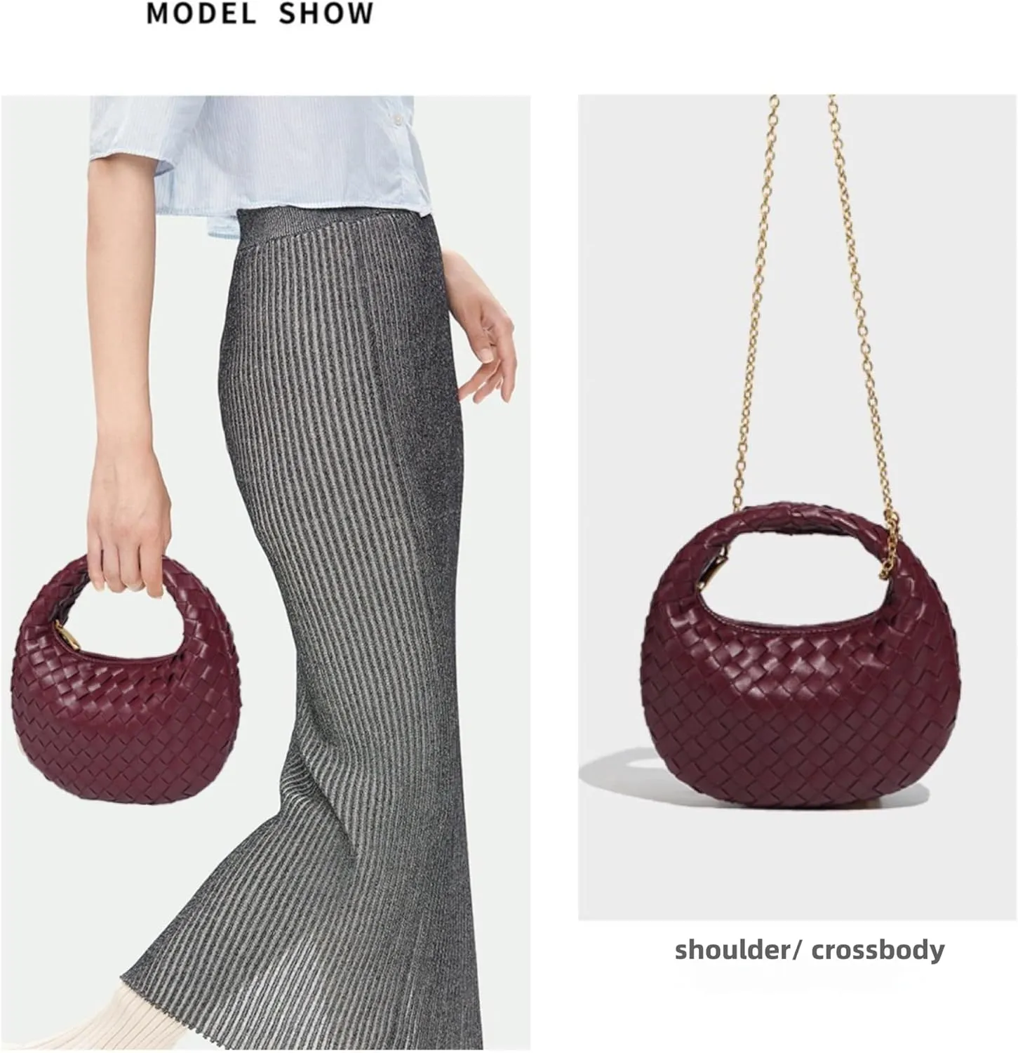 Women's Woven Genuine Leather Wallet Handbag - Crossbody Bag, Single-shoulder Chain