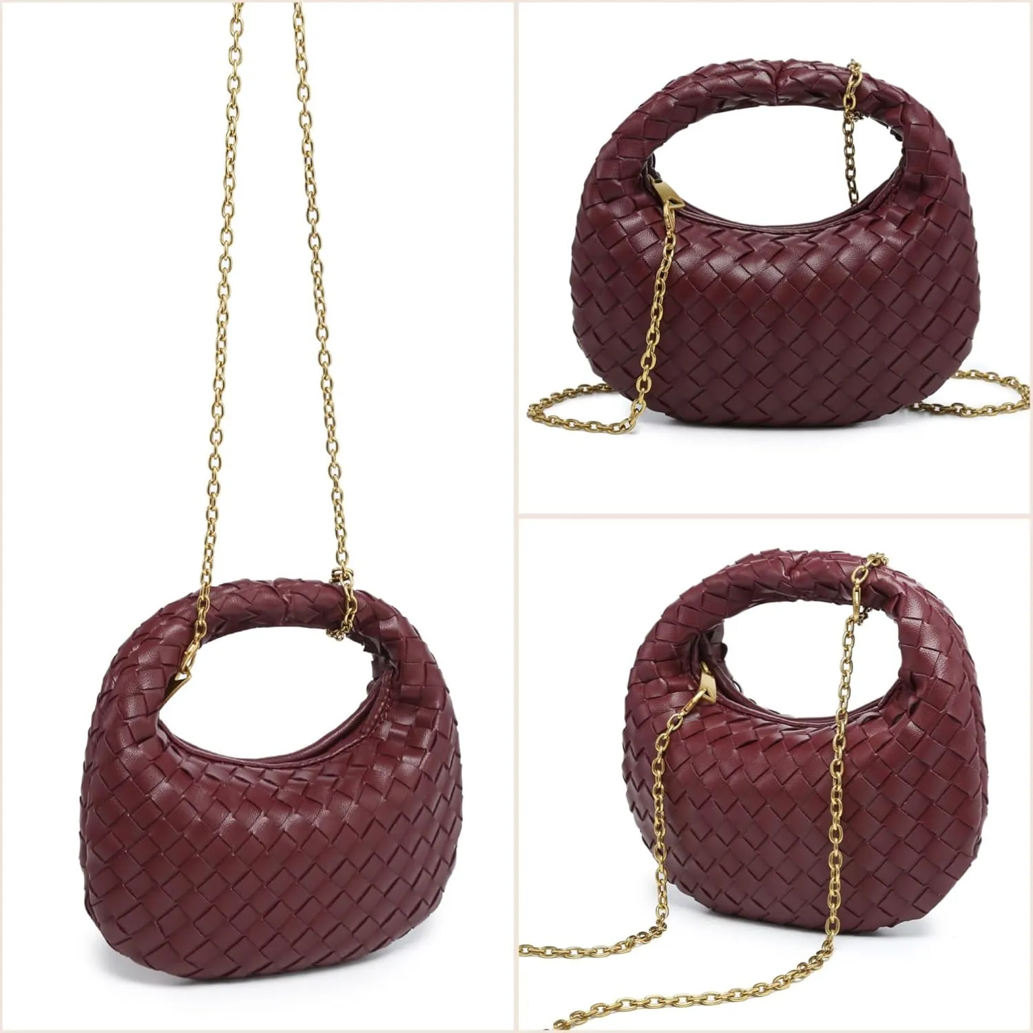 Women's Woven Genuine Leather Wallet Handbag - Crossbody Bag, Single-shoulder Chain