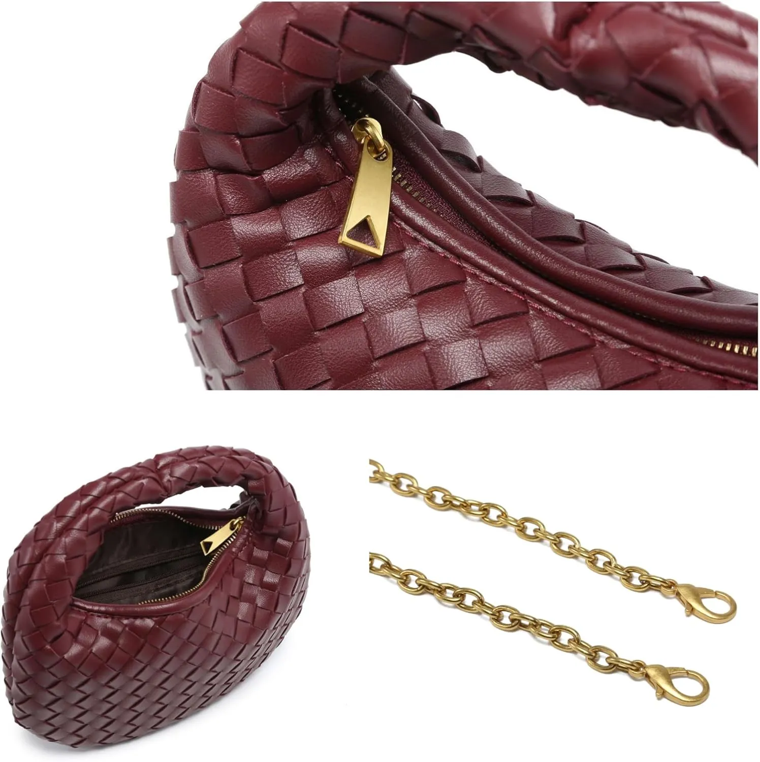 Women's Woven Genuine Leather Wallet Handbag - Crossbody Bag, Single-shoulder Chain