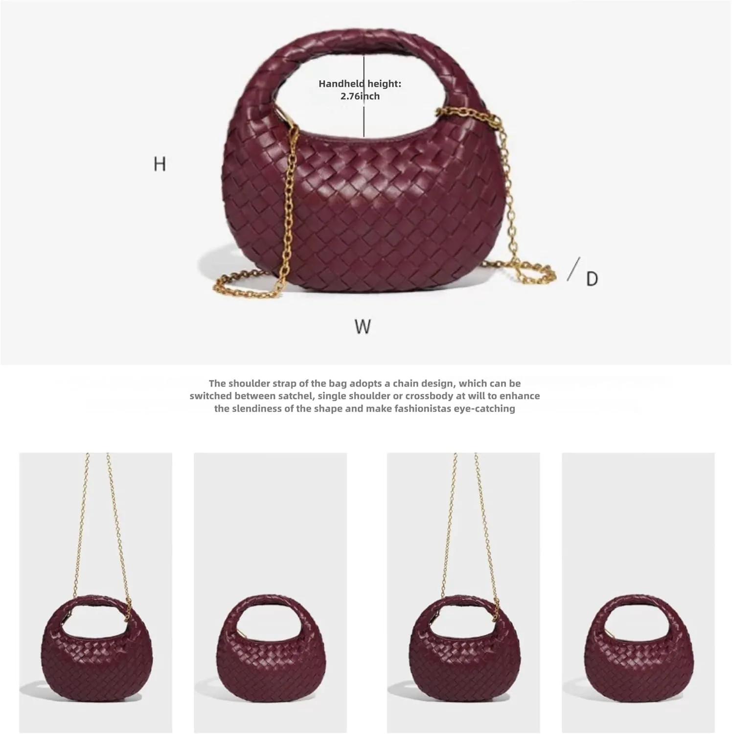 Women's Woven Genuine Leather Wallet Handbag - Crossbody Bag, Single-shoulder Chain