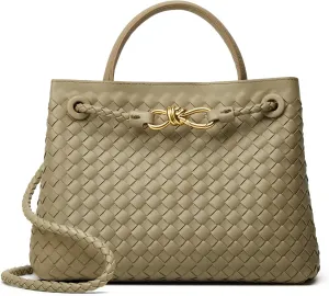 Woven Bag for Women Crossbody Handbag: Vegan Leather Small Tote Purse Trendy Shoulder Handbag Bowknot Satchel Purse