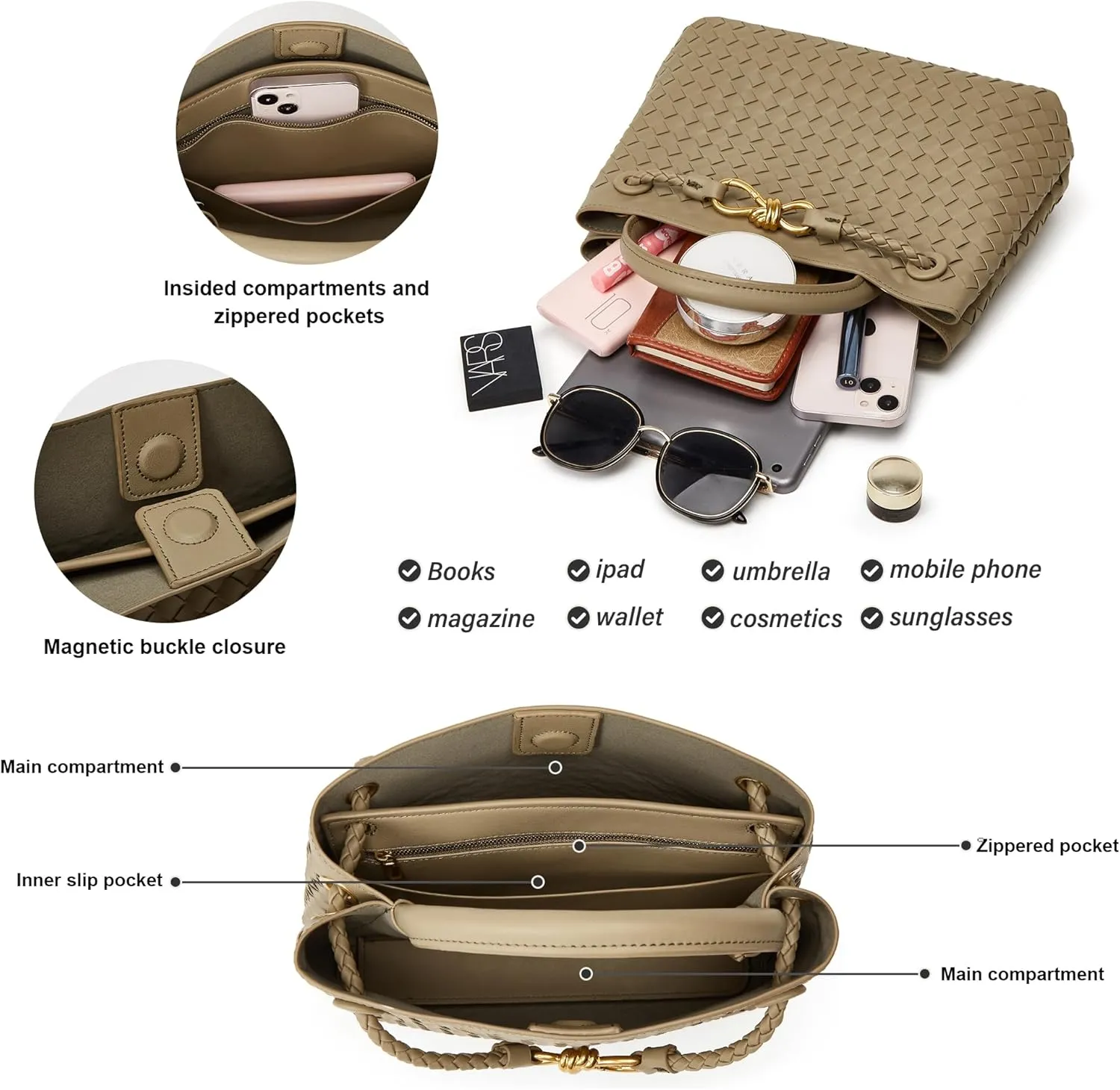 Woven Bag for Women Crossbody Handbag: Vegan Leather Small Tote Purse Trendy Shoulder Handbag Bowknot Satchel Purse