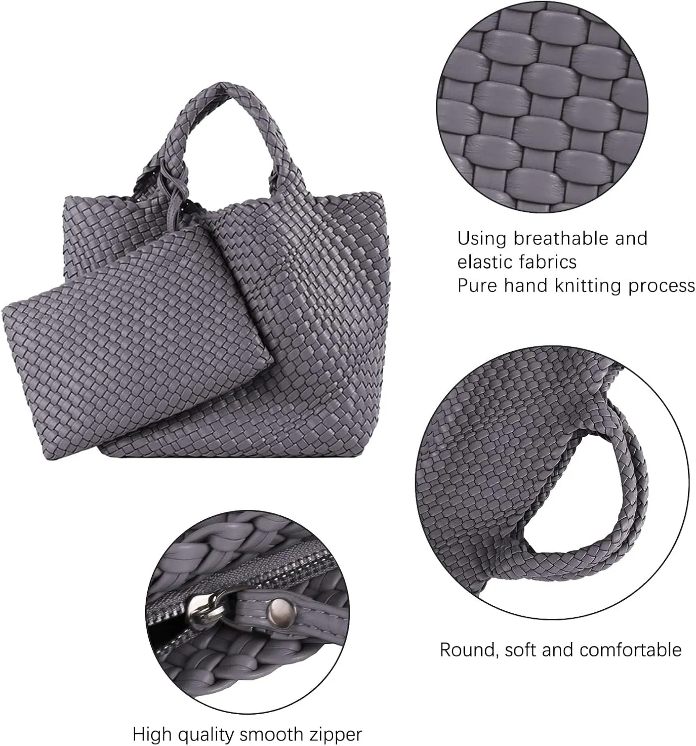 Woven Bag for Women Large Tote Bag with Clutch PU Leather Handwoven Beach Bag Satchel Handmade Casual Purses 2023