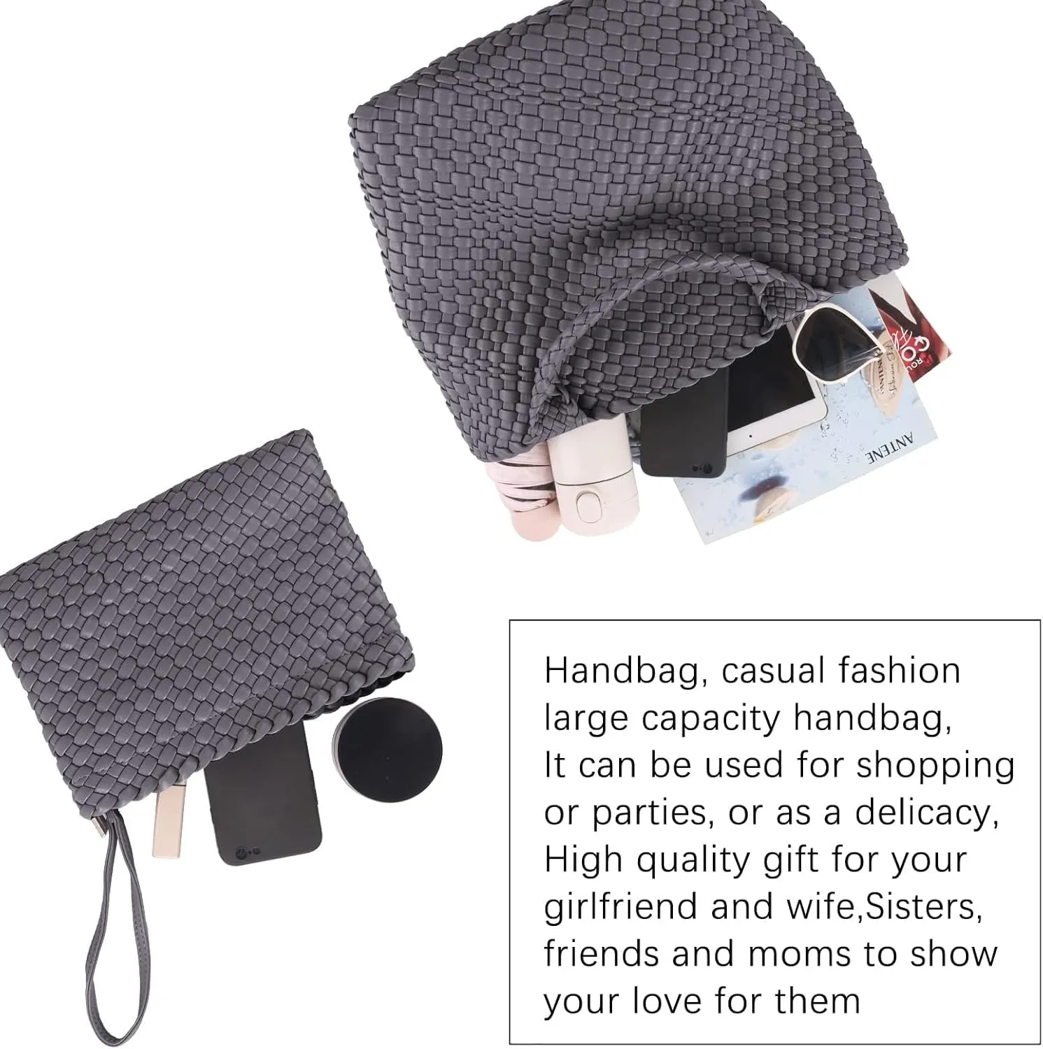 Woven Bag for Women Large Tote Bag with Clutch PU Leather Handwoven Beach Bag Satchel Handmade Casual Purses 2023