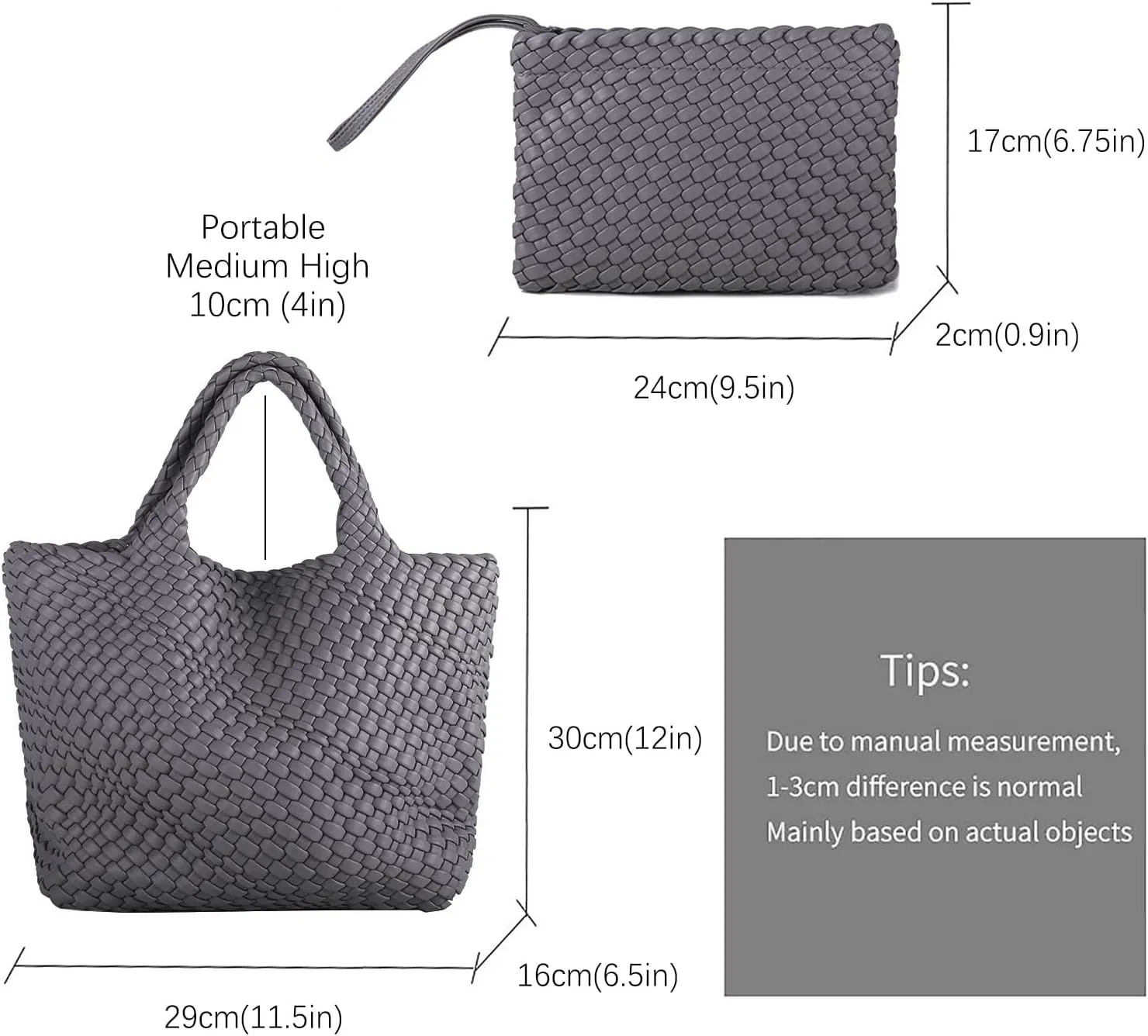 Woven Bag for Women Large Tote Bag with Clutch PU Leather Handwoven Beach Bag Satchel Handmade Casual Purses 2023