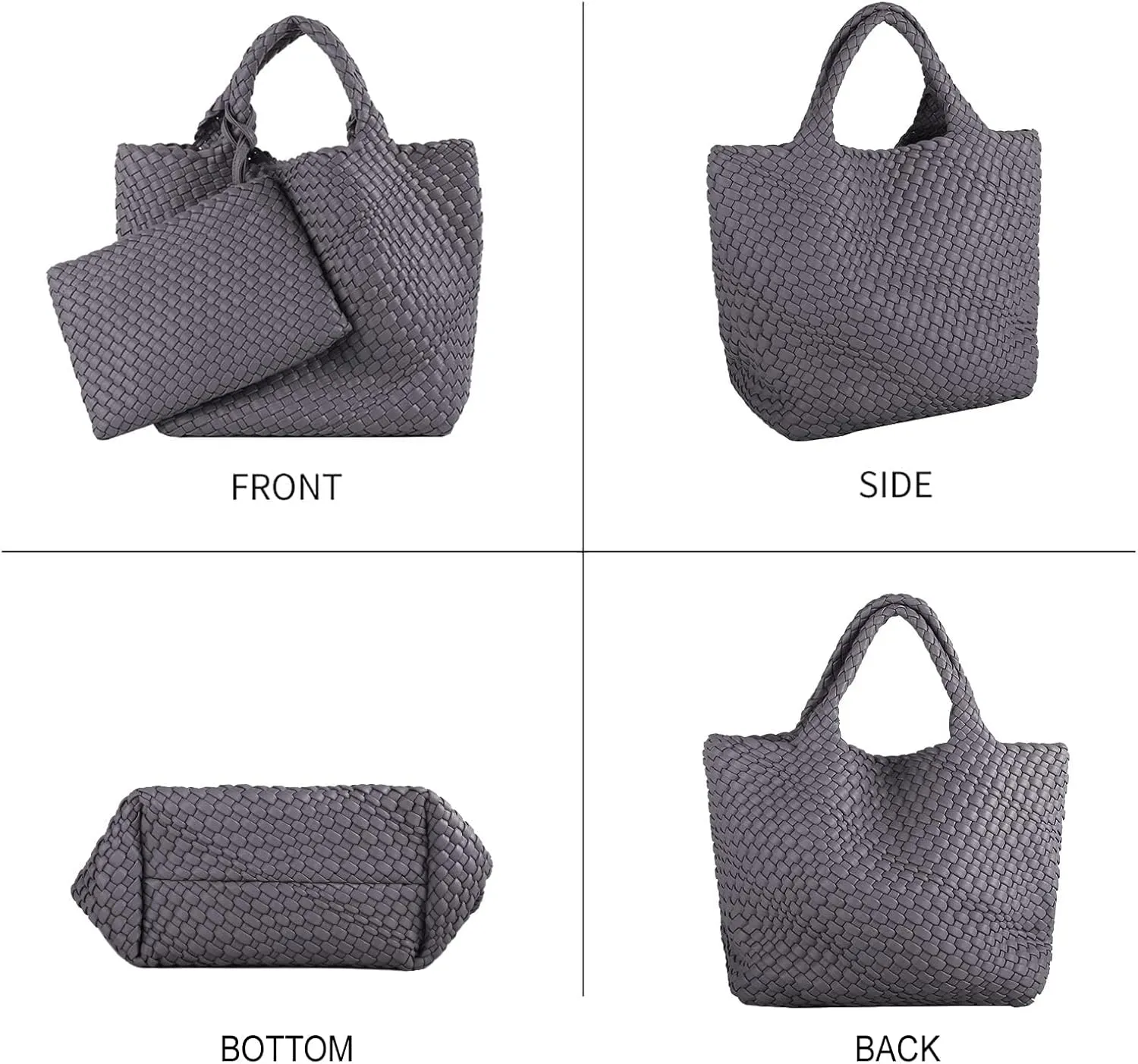 Woven Bag for Women Large Tote Bag with Clutch PU Leather Handwoven Beach Bag Satchel Handmade Casual Purses 2023
