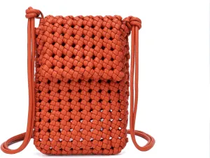 Woven bags for women, Artificial leather PU Orange bag Unique and comfortable woven Summer Beach Travel Handbag and Purse Retro Handmade Shoulder Bag