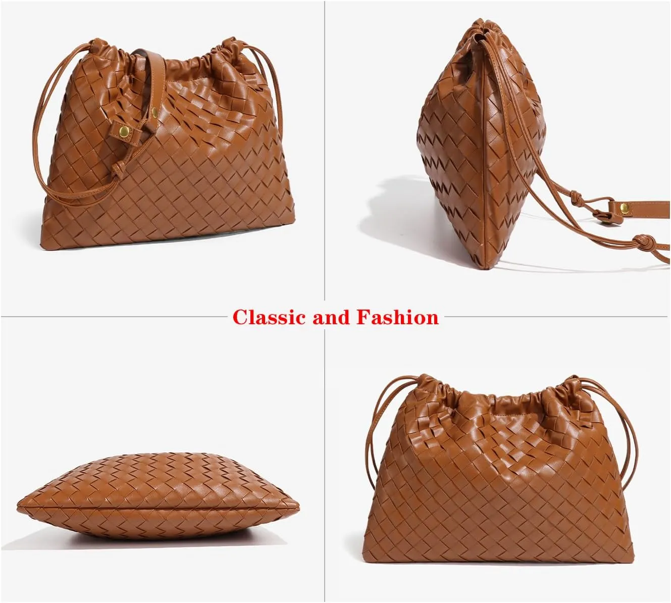Woven Large Crossbody Bags for Women Trendy Soft Leather Shoulder Tote Purses