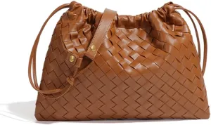 Woven Large Crossbody Bags for Women Trendy Soft Leather Shoulder Tote Purses